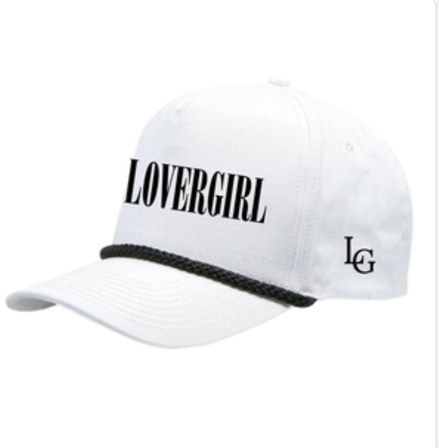 White 5 panel golf rope hat