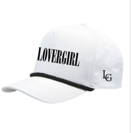 White 5 panel golf rope hat